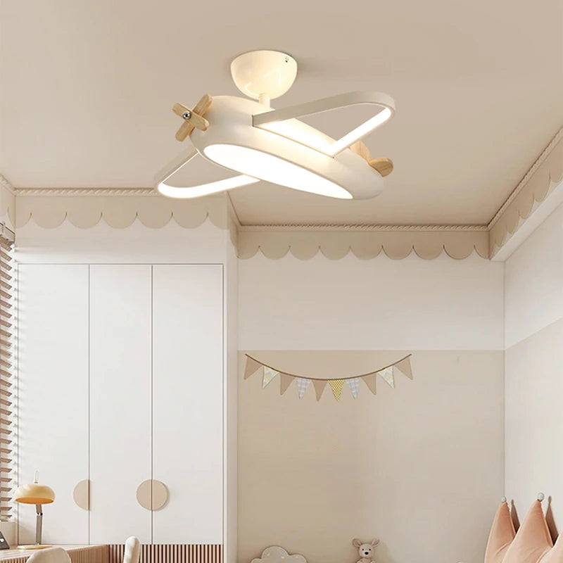 Cartoon wooden aeroplane ceiling light for children's room