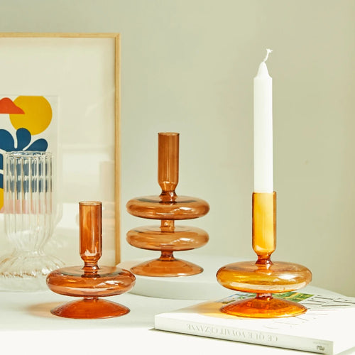 Glass taper candle holders for wedding table decoration - vue 5 sur 32