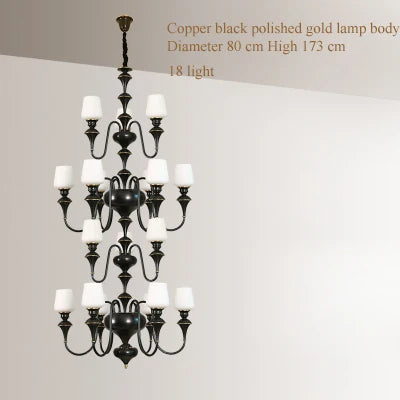 Copper chandelier with elegant and modern glass shade - vue 7 sur 22