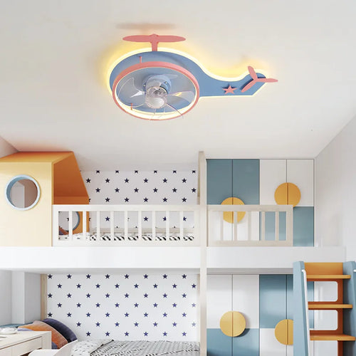 Nordic LED ceiling light with fan adjustable airplane child remote control - vue 2 sur 8