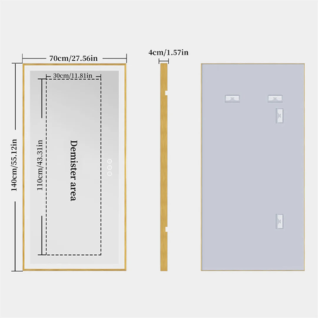 Illuminated mirror with gold frame and three-colour dimmable anti-fog LED lights - vue 6 sur 11