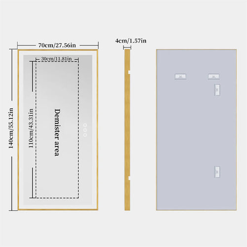 Illuminated mirror with gold frame and three-colour dimmable anti-fog LED lights - vue 7 sur 11