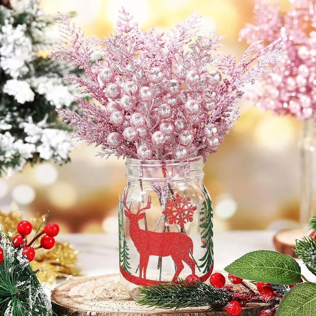 Set of 5 glitter artificial flower Christmas decorations for New Year 2025
