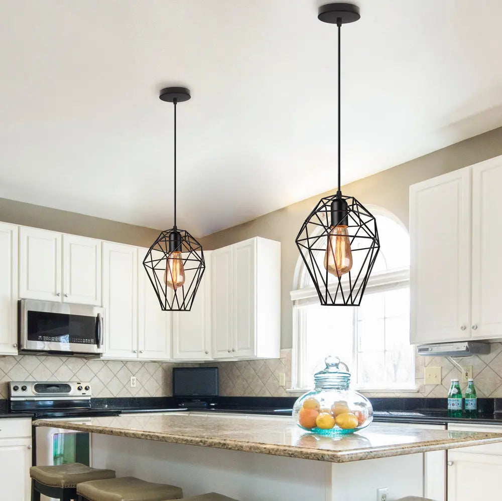 Industrial pendant light LED chandelier in retro metal cage