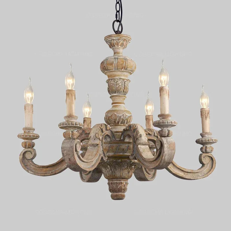 Elegant retro carved wood and Murano glass chandelier