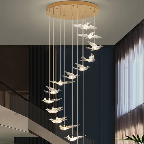 Youlaike bird design LED chandelier for staircases and luxury living rooms - vue 5 sur 20