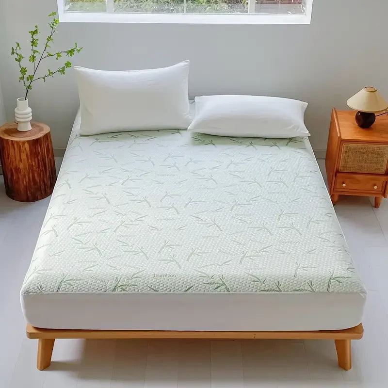 1pc Waterproof Bamboo Mattress Cover (Without Pillowcase), Cooling &amp; Breathable Fitted Bed Sheet With 6-14inches Deep Pocket