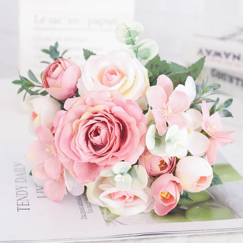 Artificial silk peony and hydrangea bouquet for wedding and home decoration - vue 28 sur 40