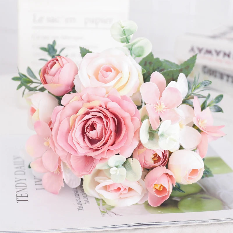 Artificial silk peony and hydrangea bouquet for wedding and home decoration - vue 27 sur 40