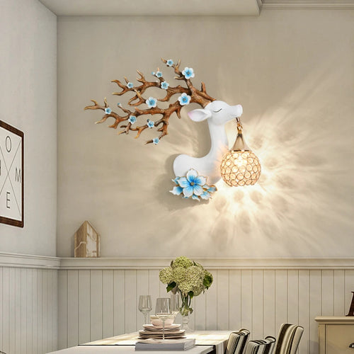Modern resin wall light with Chinese style fortune deer - vue 4 sur 10