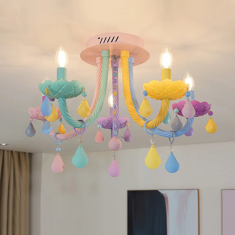 Children's rainbow chandelier macarone kawaii LED - vue 3 sur 14