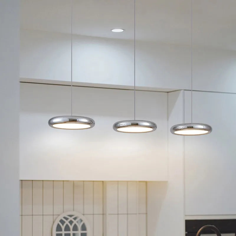 Nordic LED pendant light with 3 round chrome heads