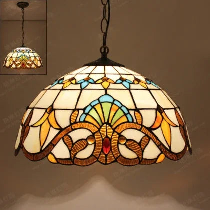 Handmade tiffany glass pendant light nordic peacock style - vue 9 sur 10