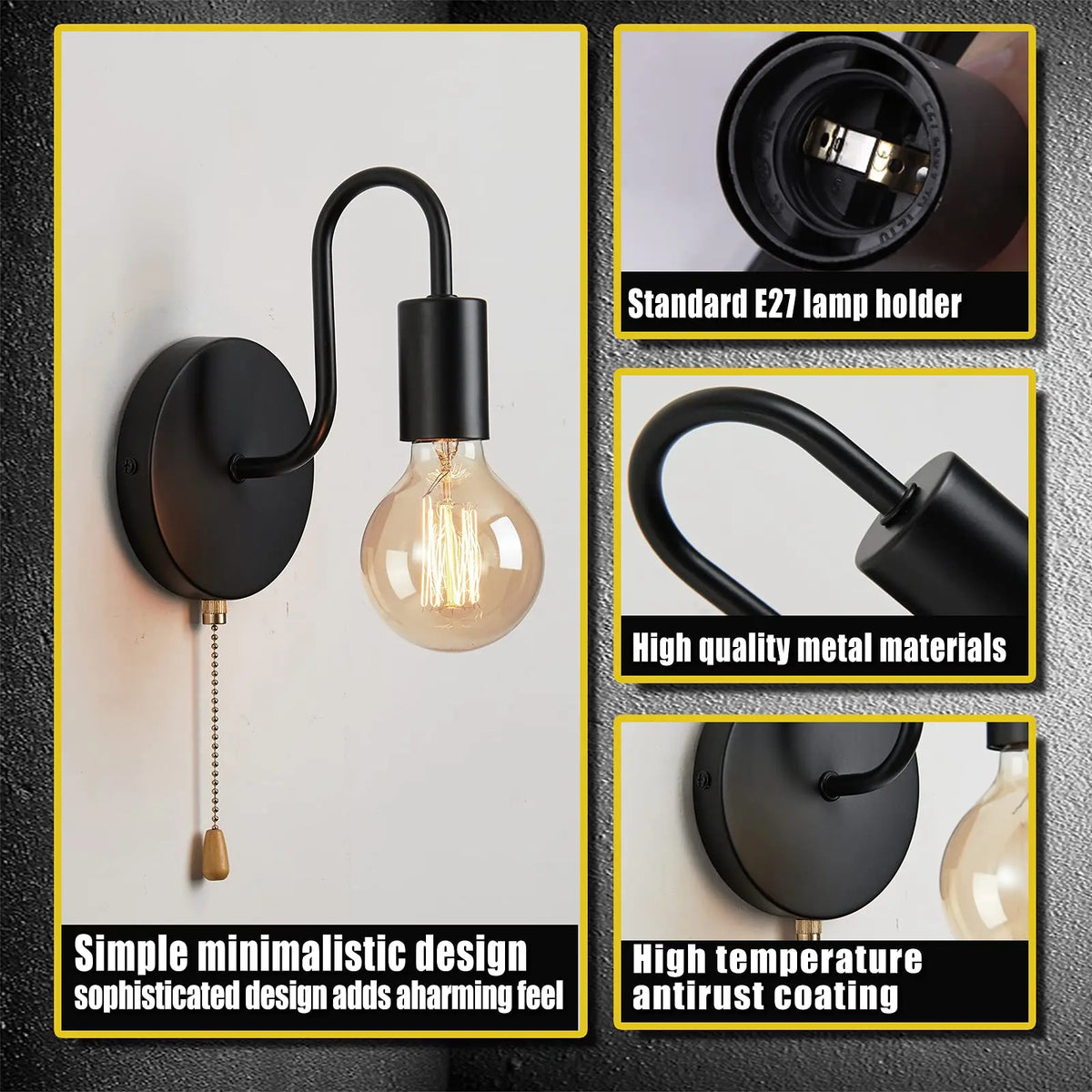 Nordic industrial black iron wall light E27 - vue 4 sur 6