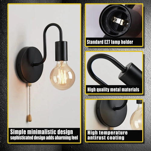 Nordic industrial black iron wall light E27 - vue 4 sur 6