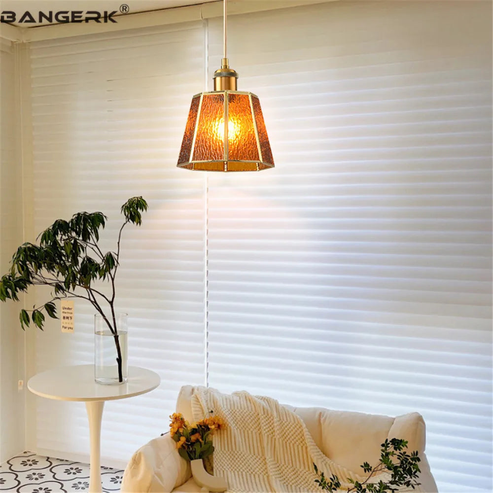Nordic vintage brass stained glass pendant light loft decorative lighting