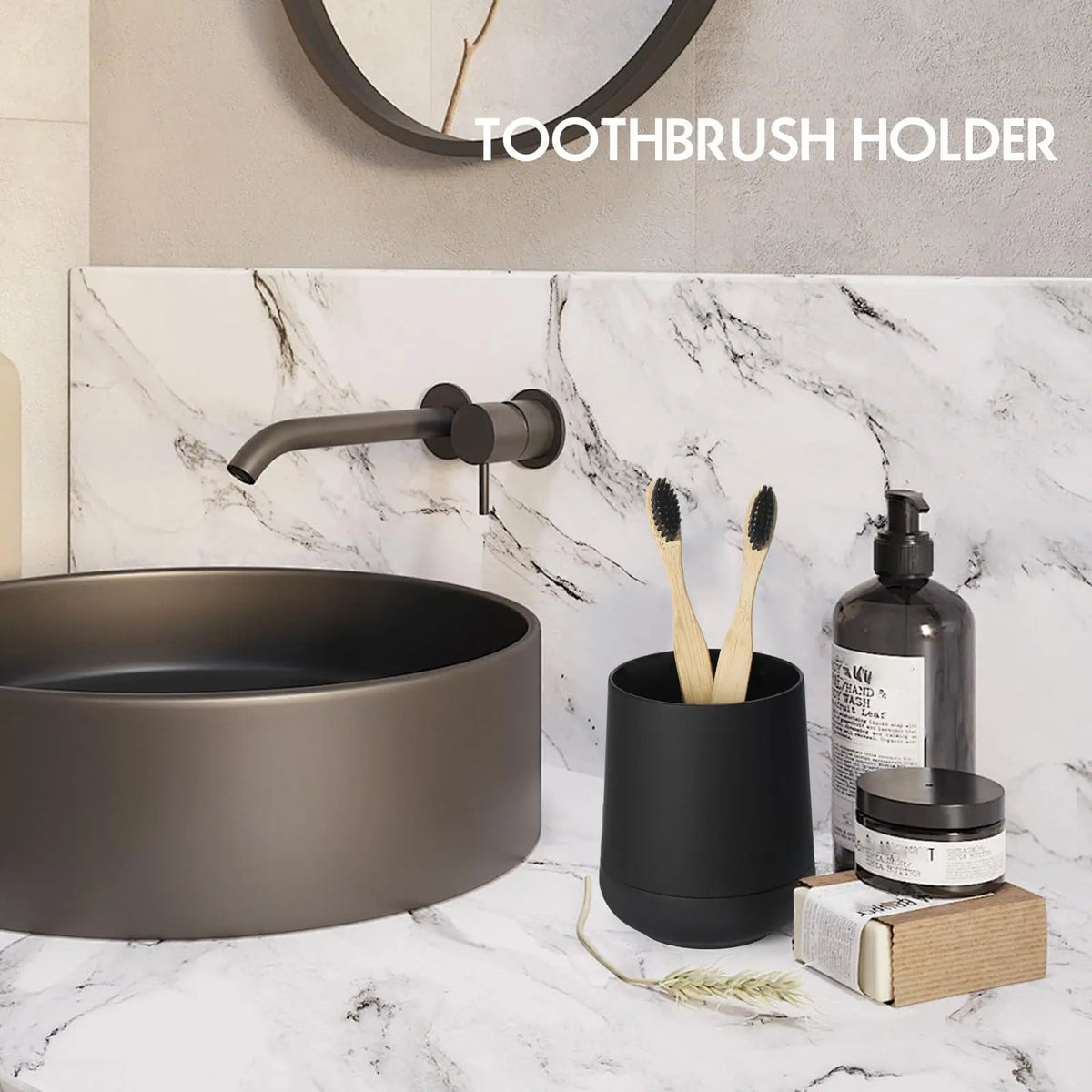 Matte Black toothbrush holders for bathrooms with silicon boot, Modern tooth brushing and toothpaste holder cup for bathroom Org - vue 2 sur 6