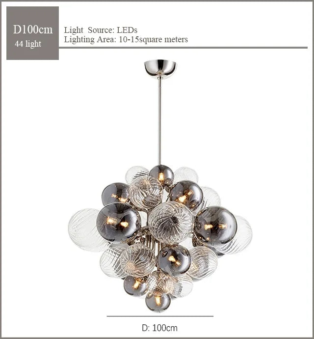 Nordic glass globe chandelier with LED lighting - vue 10 sur 10