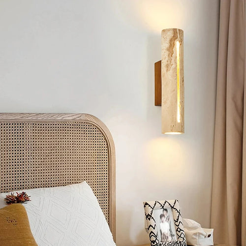 Art deco wall light in natural stone and wood for a warm ambience - vue 5 sur 8