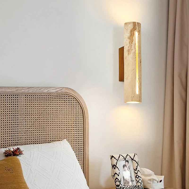 Art deco wall light in natural stone and wood for a warm ambience - vue 4 sur 8