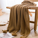 Plaid maille gaufrée pompons style nordique canapé lit