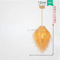 Rattan bamboo woven pendant light with straw hat shade pastoral decor