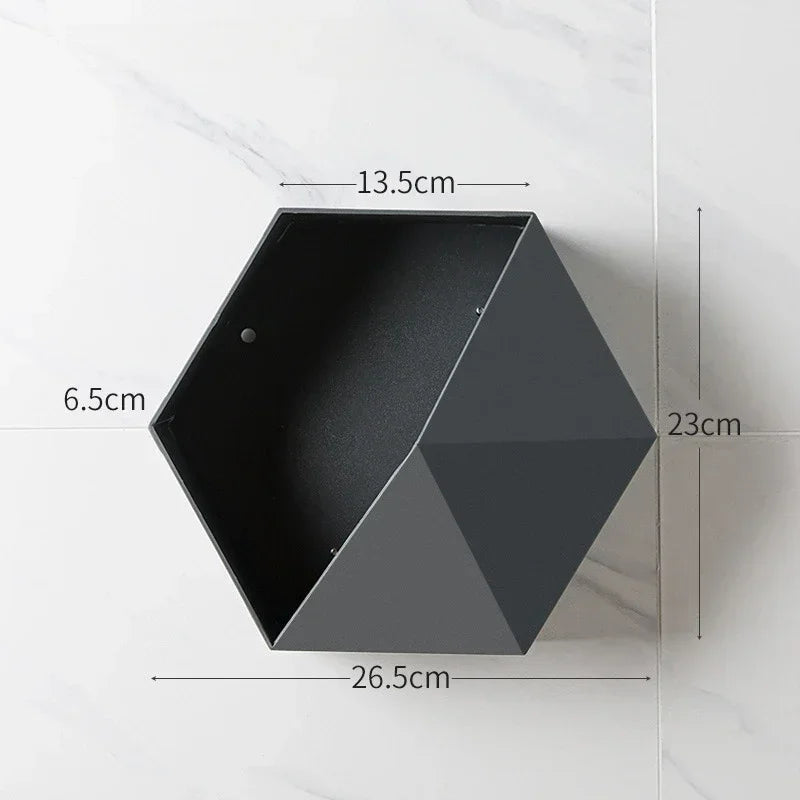 hexagonal wooden wall rack for books and decorations - vue 8 sur 12
