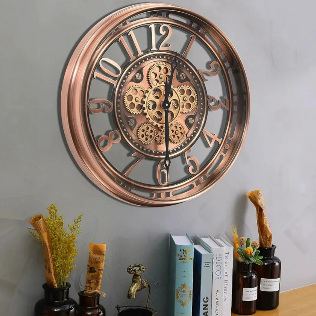 antique decorative metal gear wall clock