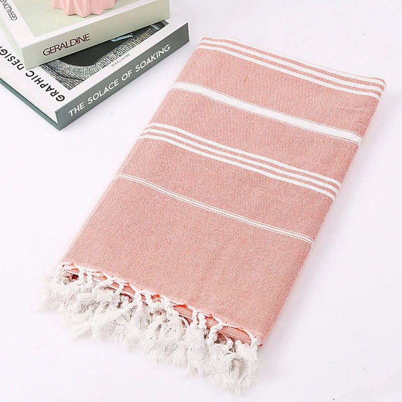 Absorbent quick-dry fringed Turkish cotton beach towel