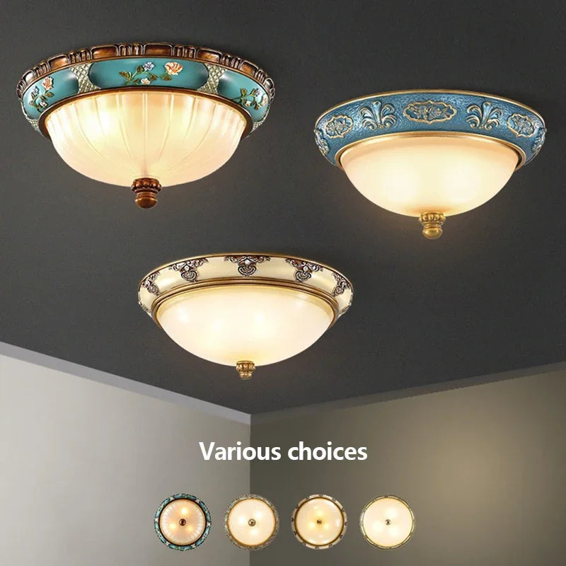 Round retro design LED ceiling lamps in European resin