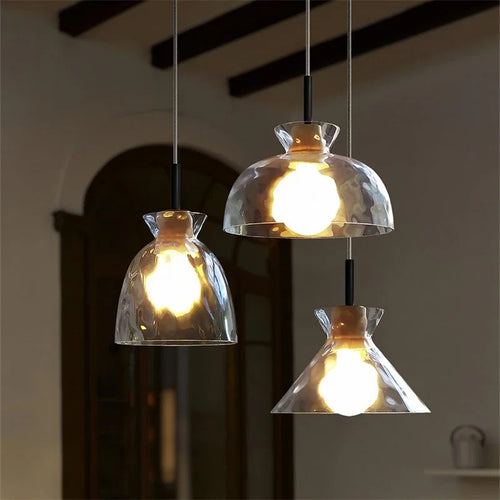 Modern wood and glass chandelier for Nordic decor - vue 4 sur 9