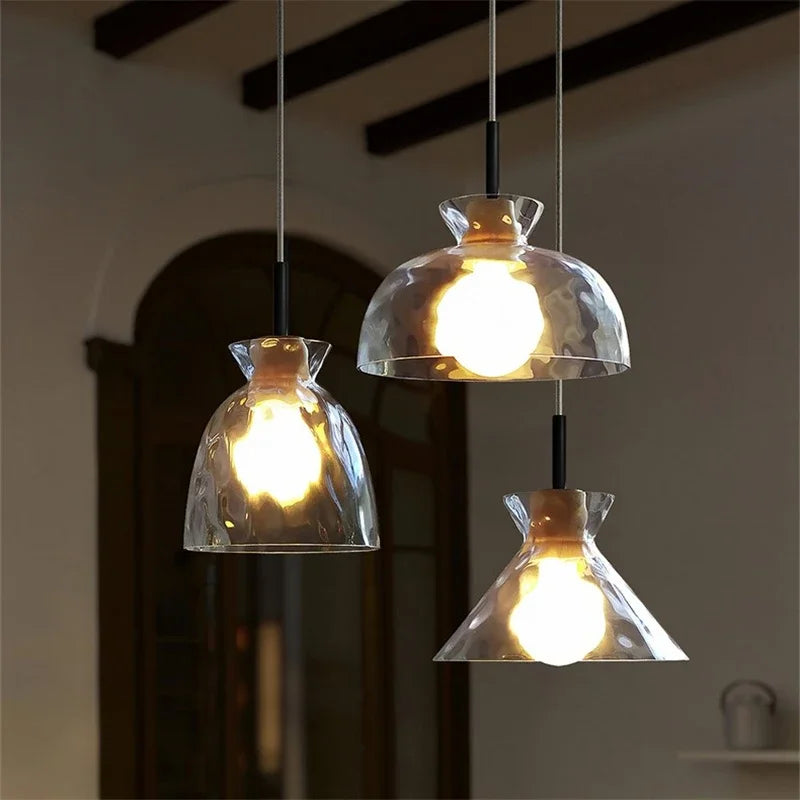 Modern wood and glass chandelier for Nordic decor - vue 3 sur 9