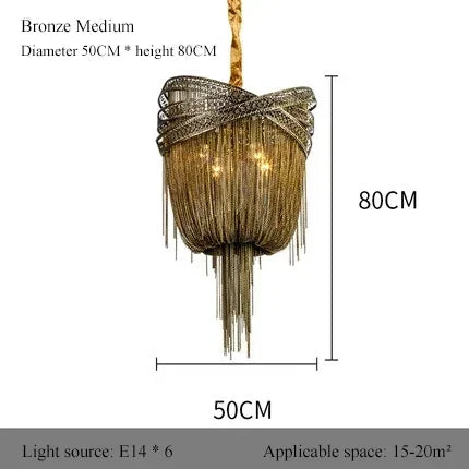 Industrial style aluminium pendant light with decorative tassels - vue 9 sur 9