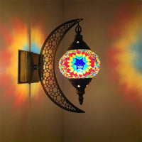 Handcrafted bohemian retro moon-shaped decorative wall light
