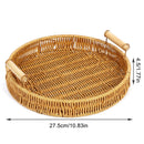 Woven rattan storage tray with wooden handles