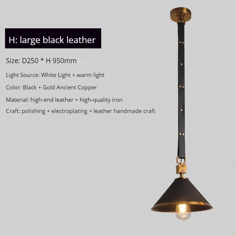 Modern leather chandelier with pendant light and crystal glass - vue 13 sur 14