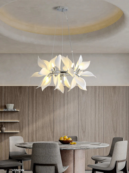 Square ceramic chandelier with hanging flower petals - vue 3 sur 14