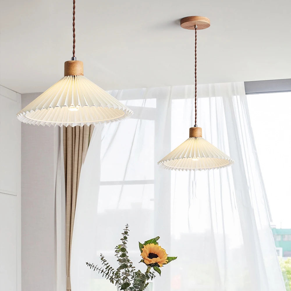 Modern LED chandelier with pleated hanging lampshade