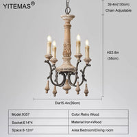Retro wooden chandelier 4 lights for entryway, bedroom or dining room, 6 lights vintage French chandelier for living room or foyer