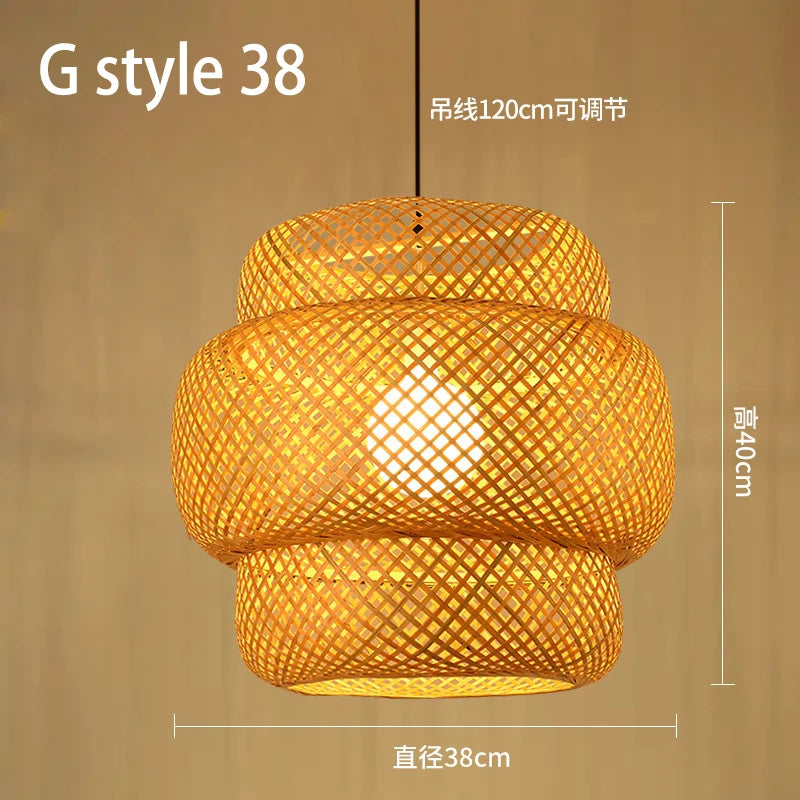 Handmade Chinese style bamboo chandelier with vintage pastoral weaving - vue 14 sur 30