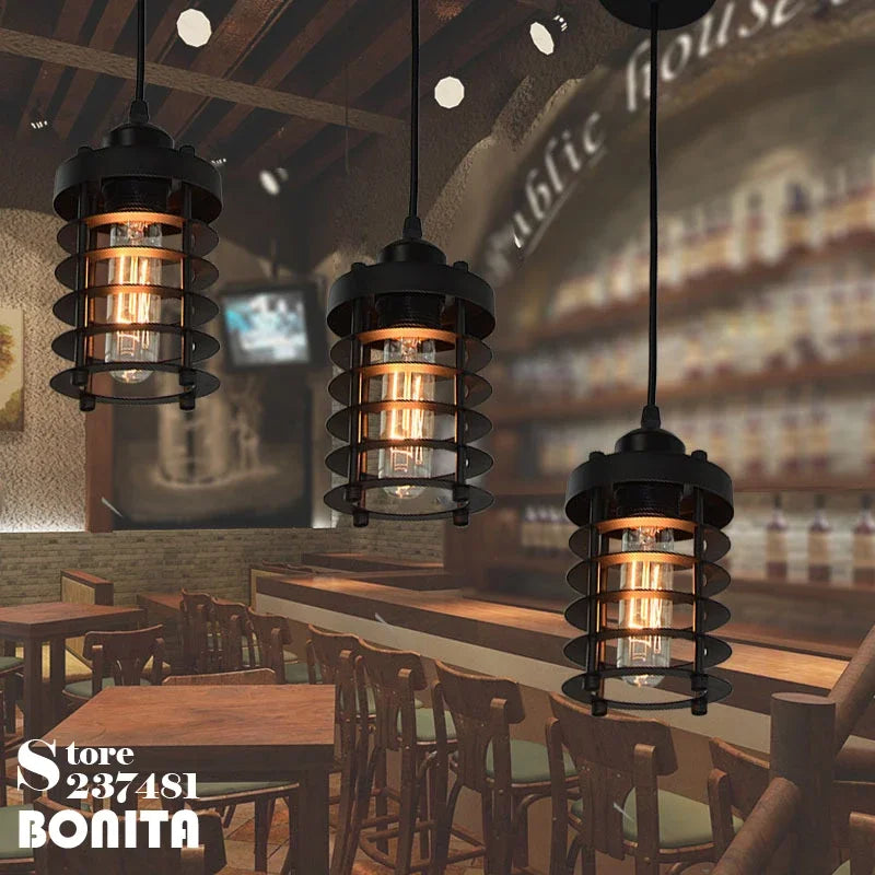 Vintage industrial nordic style iron pendant light - vue 5 sur 7