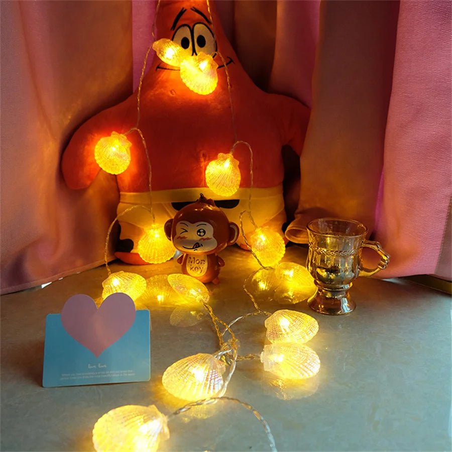 Seashell LED string lights for ocean-themed decor, party or wedding - vue 3 sur 7
