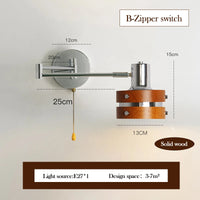 Retro foldable solid wood wall lamp for reading