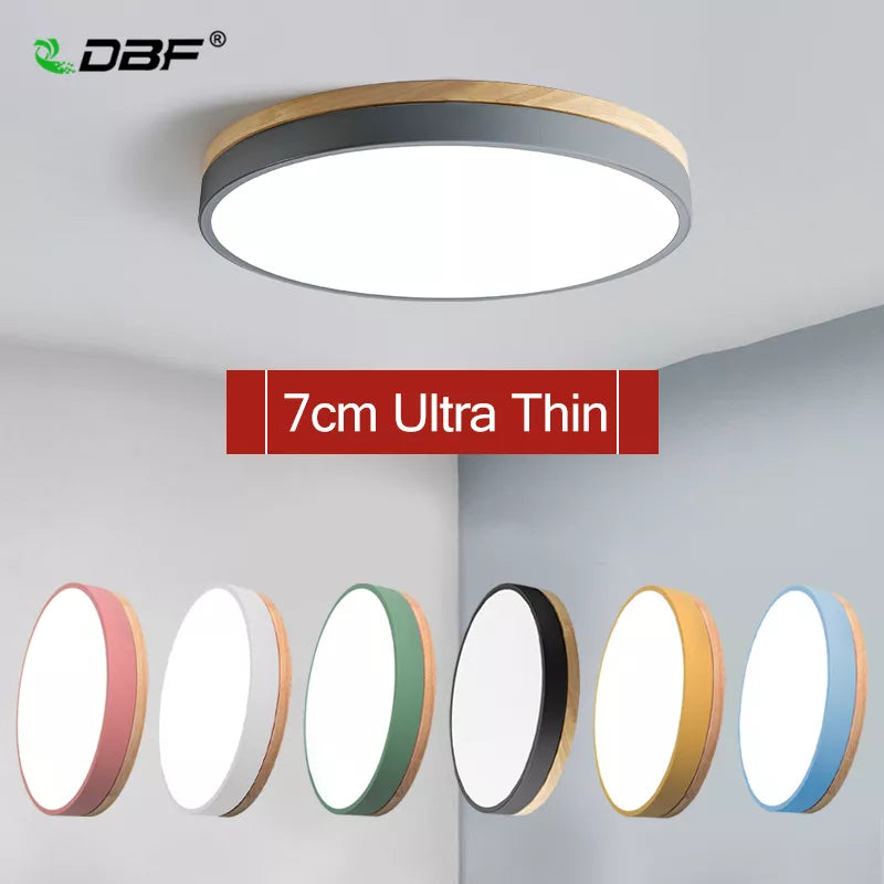 Round 7 colour nordic LED ceiling lights for living room bedroom wood 3-light adjustable colour corridor balcony