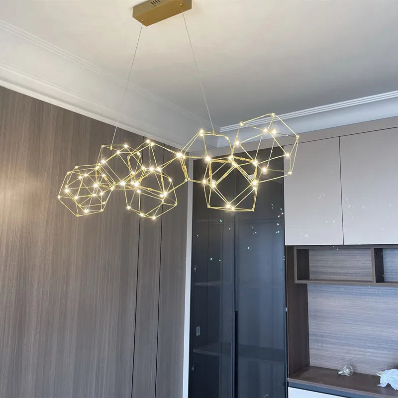 Polygonal firefly chandelier Nordic design in stainless steel