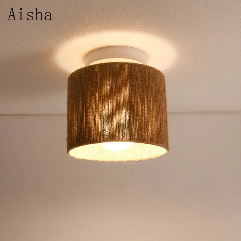 Retro Japanese style hemp rope ceiling light for a cosy indoor space - vue 4 sur 8