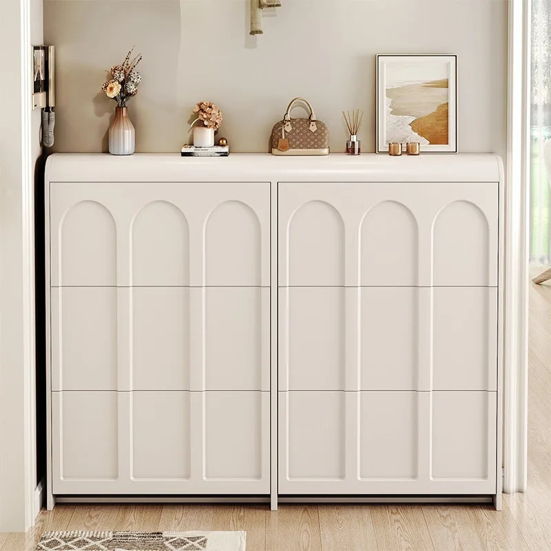 modern wooden shoe cabinet Nordic design space saving - vue 5 sur 20