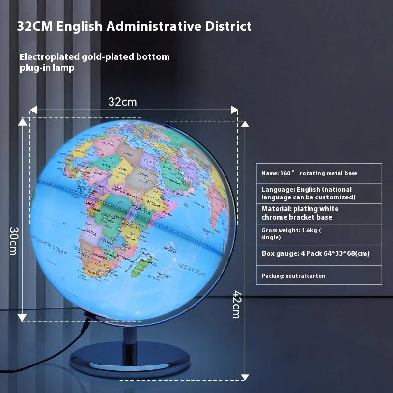 educational rotating globe with light in English for geography - vue 5 sur 18