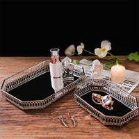 Decorative metal mirrored storage tray for cosmetics and tableware