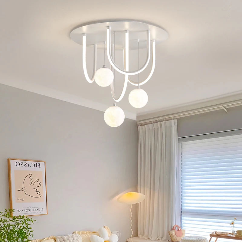 Design 3d led moon round ball chandelier for indoor suspension